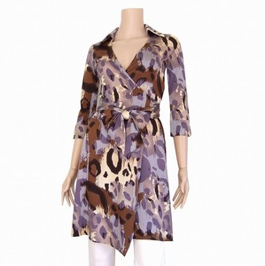 M美品*DIANE VON FURSTENBERG/ダイアンフォンファステンバーグ/高級絹シルク100/7分袖/美的ラップチュニック/トップス/小さいサイズ0/5～7