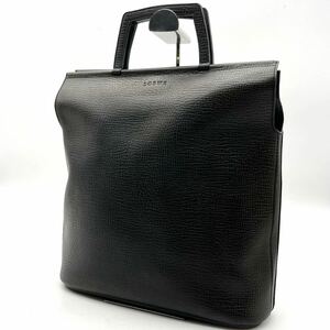 極美品 ロエベ LOEWE メンズ ビジネス トートバッグ ブリーフケース ブラック 黒 レザー 本革 A4収納 ロゴ型押し 通勤 仕事鞄 カバン 
