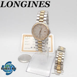 え03532/LONGINES ロンジン/コンクエスト/クオーツ/メンズ腕時計/6石/コンビ/文字盤 シルバー/付属品付/リューズ欠品/ジャンク