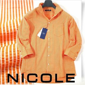 新品1円～★ニコル セレクション NICOLE selection メンズ 七分袖 ストライプ サッカー生地シャツ 46 M 綿 ワイヤーカラー ◆1096◆