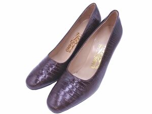 美品 FERRAGAMO フェラガモ 型押しレザー パンプス size7(24.5cm)/茶 ■■ ☆ eda8 レディース