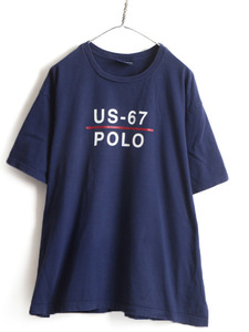 00s 大きいサイズ XL ■ POLO SPORT ラルフローレン ロゴ プリント 半袖 Tシャツ ( メンズ ) 古着 00年代 オールド ポロスポーツ ポロ 紺