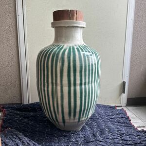 【長期保管品】信楽焼？ 大壷 高さ約64cm 口径13.5cm 水瓶 陶磁器 壷 茶壷 茶道具 雨だれ 丹波立杭焼 備前焼 旧家蔵出 兵庫県三木市