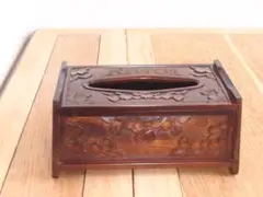 【美品】軽井沢彫り ティッシュボックス/ティッシュケース 桜彫り 工芸インテリア
