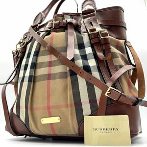 2331【極美品・現行】BURBERRY バーバリー ハンドバッグ トート ショルダー ビジネス 2way メガチェック A4可能 キャンバス レザー 本革