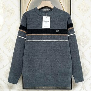 最上級EU製＆定価5万◆UABONI*Paris*セーター*ユアボニ*パリ発◆カシミヤ ソフト 厚手 防寒 リブ編み 暖かい ニット 秋冬 2XL/52サイズ