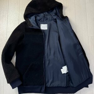 未使用並/1 M相当★サカイ/sacai ツートンボア 羊革 ムートンパーカー フーデットジャケット ラムレザー 毛皮 ブルゾン メンズ 黒紺