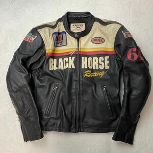 【廃盤 希少L】KADOYA BHR-JAC BLACK HORSE RACING カドヤ ブラックホース レザー 牛革 ライダースジャケット バイクウェア K