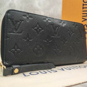 新型/美品●LOUIS VUITTON ルイヴィトン 長財布 モノグラム アンプラント ジッピーウォレット ロゴ型押し シボ革レザー 黒ブラックノワール