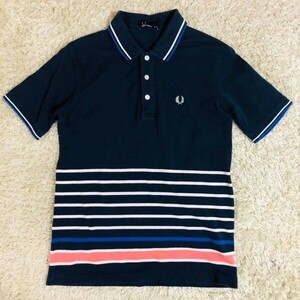 フレッドペリー　Fred Perry　ポロシャツ　半袖　ネイビー　S　コットン　綿　ボーダー　カットソー　ワンポイント　レディース