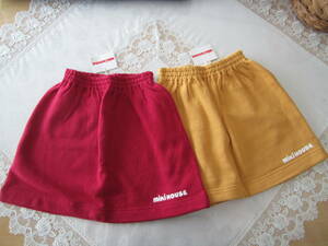 ★未使用・ミキハウス・mikiHOUSE・スカート・レッド・からし色・後ろポケット付・日本製・綿１００％