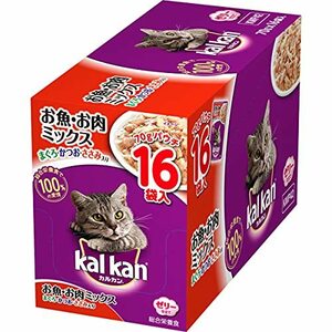 カルカン パウチ お魚・お肉ミックス まぐろ・かつお・ささみ入り キャットフード 成猫用 70グラム (x 16)