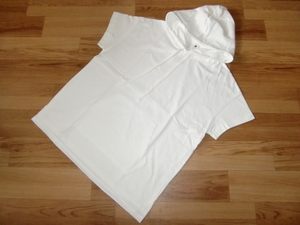 新品 GU キャップスリーブ パーカー ホワイト L メンズ 半袖パーカー フード付きTシャツ ヘビーウェイト 薄手スウェットパーカ 白