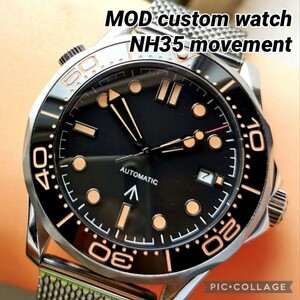NH35 自動巻 腕時計 新品 ダイバーズ ビンテージ ノーロゴ MOD オマージュ ウォッチ ステンレス 回転ベゼル カスタム ブラック