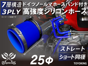 ドイツ ノールマ バンド付き 高強度シリコンホース ショート 同径 内径Φ25 全長76mm ブルー 自動車 工業用 各種 汎用