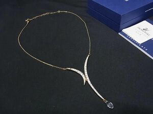 1円 ■美品■ SWAROVSKI スワロフスキー ラインストーン ネックレス ペンダント アクセサリー レディース ゴールド系 AW6364