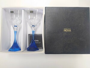 即決！ ホヤ(HOYA)(MUSEUM CRYSTAL)最高級クリスタルグラス「６面Ｑカット 色被せペアワイングラス」(新品)