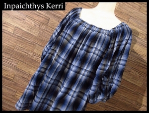 送料無料 美品 Inpaichthys Kerri インパクティスケリー スクエアネック レーヨン チェック チュニック S 青 紺