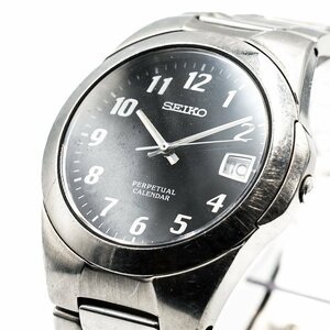 1円 SEIKO セイコー PERPETUALCARENDAR パーペチュアルカレンダー 8F32-0130 QZ クオーツ デイト 黒文字盤 SS メンズ 腕時計 278220240416