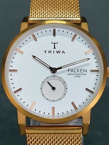 美品 TRIWA トリワ FALKEN ファルケン SVST105-MS121313 アナログ クォーツ 腕時計 ホワイト文字盤 ゴールド ステンレス 新品電池交換済み