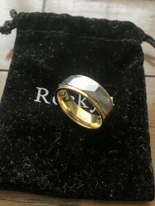 Rockyu 指輪 タングステン リング メンズ ゴールドシルバー 指輪 23号 幅：8mm 