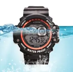 T147 新品 3e40fw デジタル 腕時計 多機能 ボーイズ キッズ 赤 黒