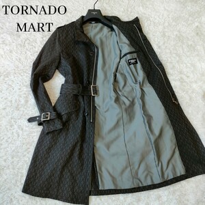 TORNADOMART TORNADO MART トルネードマート トレンチコート ライトアウター スタンドカラー 2way ロング ベルト 総柄 デニム 調 L グレー