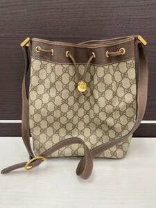 GUCCI グッチ 巾着 ショルダーバッグ 001 115 6179 9411 GG柄 オールドグッチ ヴィンテージ PVCxレザー ゴールド金具 レディース ブランド