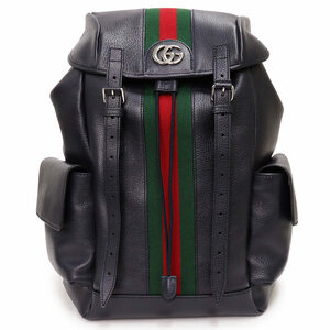 （新品・未使用品）グッチ GUCCI オフィディア ウェブストライプ ミGG ディアムバックパック レザー ネイビー シルバー金具 598140