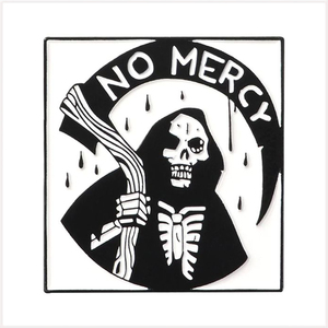 [BROOCH] Lapel Pin NO MERCY Reaper ノーメルシー 情け無用 容赦しない 鎌を持った 死神 ガイコツ メタル ピンブローチ 【送料無料】