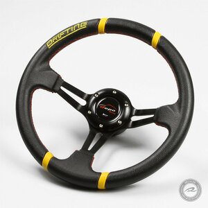 ステアリング 32φ ディープコーン 70mm フェイクレザーPVC DRIFTING 赤色クロスステッチ「DD32P」