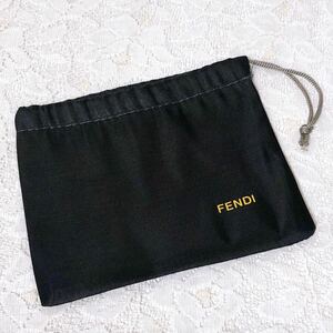 フェンディ「FENDI」小物用保存袋 (3760) 正規品 付属品 布袋 巾着袋 巾着ポーチ 布製 ナイロン生地 ブラック 14×11.5cm 