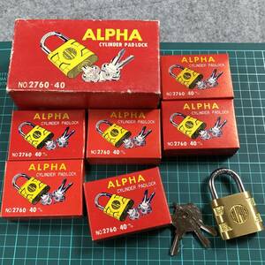 B3383【ALPHA】未使用品 アルファ シリンダー錠 南京錠 No.2760-40 40mm 6個セット デッドストック まとめ売り 同一キー 1円スタート