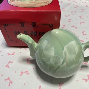 未使用　台湾茶器 結晶甜桃 桃型急須 急須 グリーン 茶道具 中国 唐