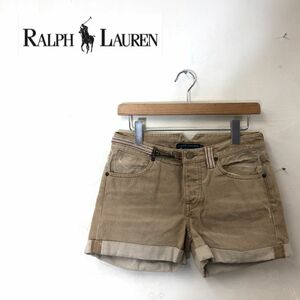 A1354-G◆ralph lanren ラルフローレン ショートパンツ◆size9 コットン100% ベージュ 無地 レディース ボトムス 半ズボン ベルト デニム