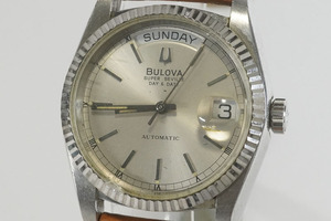 1円~【833】実働　BULOVA／ブローバ　スーパーセビル　デイデイト　自動巻き　シルバー文字盤　メンズ　腕時計 