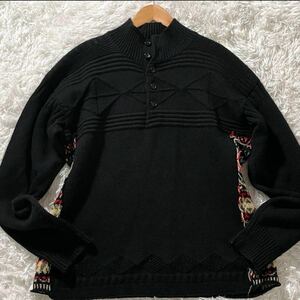 極美品 希少XL位 田中オム COMME des GARCONS HOMME コムデギャルソンオム AD2003 ドッキング 切替 ハイネック ケーブルニット セーター 黒