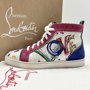 1円【極美品】 Christian Louboutin クリスチャンルブタン LOUIS ORLATO FLAT CLF LOVE メンズ ハイカットスニーカー 靴 ペイント スエード