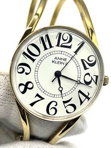 【電池切れ】ANNE KLEIN アンクライン クォーツ 腕時計 アイボリー文字盤 ラウンド ゴールド バングルウォッチ レディース AL21