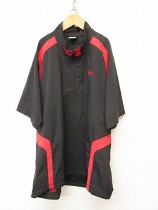 I3036：アンダーアーマーUA #MGF4573 メンズ 半袖ブルゾン ハーフジップ ウィンドジャケット LG ゴルフウェア 黒赤