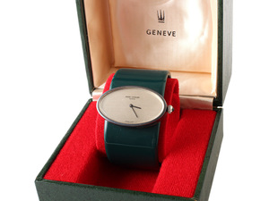E17431 美品 PIERRE LHUILLIER GENEVE ピエール ルイエ 腕時計 箱付き バングル グリーン×シルバー アナログ 2針 手巻き SWISS MADE