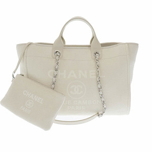 シャネル CHANEL ドーヴィル GM キャンバス レザー 2WAY チェーン トート ショルダー バッグ A66941 白 ホワイト ▲■ 230531/103 レディー