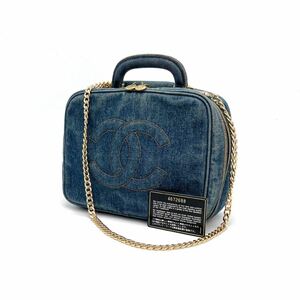 良品 CHANEL シャネル デカ ココマーク 2way デニム チェーン ショルダー ハンド バッグ dD0145N