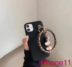 ★新品未使用★iPhoneケース　黒　ブラック　革　輪っか　iPhone11
