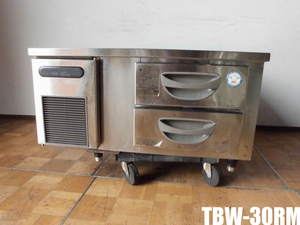 中古厨房 フクシマ 業務用 2段1列 ドロワーテーブル 冷蔵庫 TBW-30RM2 100V 75L ホテルパン2個 W900×D750×H500mm