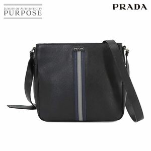 新品同様 プラダ PRADA サフィアーノ ショルダー バッグ レザー ブラック V1082R シルバー 金具 Shoulder Bag 90219295