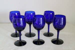 未使用コバルトブルー ワイングラス 6個セット 被せガラス 素材 サンドブラスト切子用