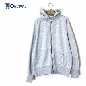 A78-N◆ orcival オーシバル ジップアップ パーカー 長袖 厚手 ロゴパッチ ◆ size4 杢グレー コットン レディース