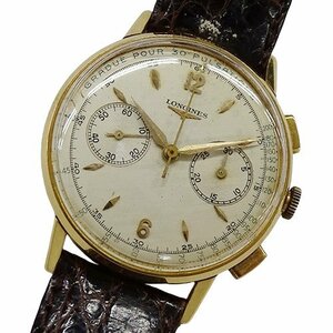 １円～ ロンジン LONGINES Cal.30CH 時計 メンズ ブランド クロノグラフ 手巻き 750YG レザー アンティーク(v0080328800)