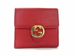 1円 ■美品■ GUCCI グッチ 615525 2184 インターロッキングG レザー 二つ折り 財布 ウォレット レディース レッド系 FC4120